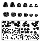 110 Stück Schwarz Hutmuttern hohe Form Set, M3 M4 M5 M6 M8 M10, Eichel Sechskant Hutmuttern, Hohe Form Hochwertige Kappenmuttern mit Aufbewahrungsbox für Schrauben Bolzen, Nylonmaterial