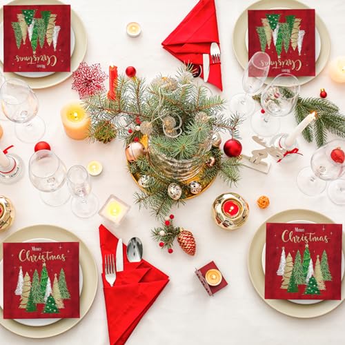 80 Pack Merry Christmas Paper Napkins Red Green Gold Xmas Tree Disposable Party Luncheon Napkins for Christmas New Year Holiday Dinner Party Supplies, 6.5 x 6.5 Inch – Image 7