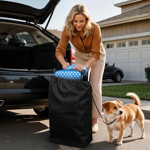 Image of Magshion 3-Wheel Pet Stroller, Foldable Travel Jogger for Small & Medium Dogs & Cats (Up to 33lbs), Lightweight Carrier with Breathable Mesh Cover, Cup Holder & Storage Basket, Sky Blue Polka Dots