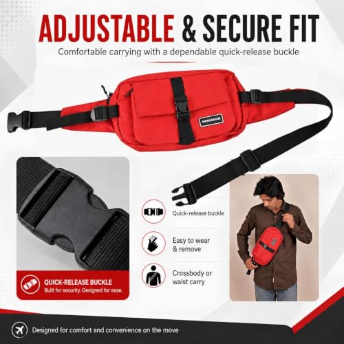 Image of WORLDSTAR Premium Red Waist Bag for Men & Women | Adjustable Crossbody Sling Chest Bag with Multi-Pocket Storage | Lightweight Travel Fanny Pack for Daily Use, Walking, Shopping & Commuting