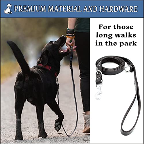 Fuzzy Friends Leather Dog Leash. Stylish 6Ft Black Leather Leash With Premium Hardware. Veterinarian Approved Dog Training Leash With Style. For Small, Medium And Large Breeds #TOP2