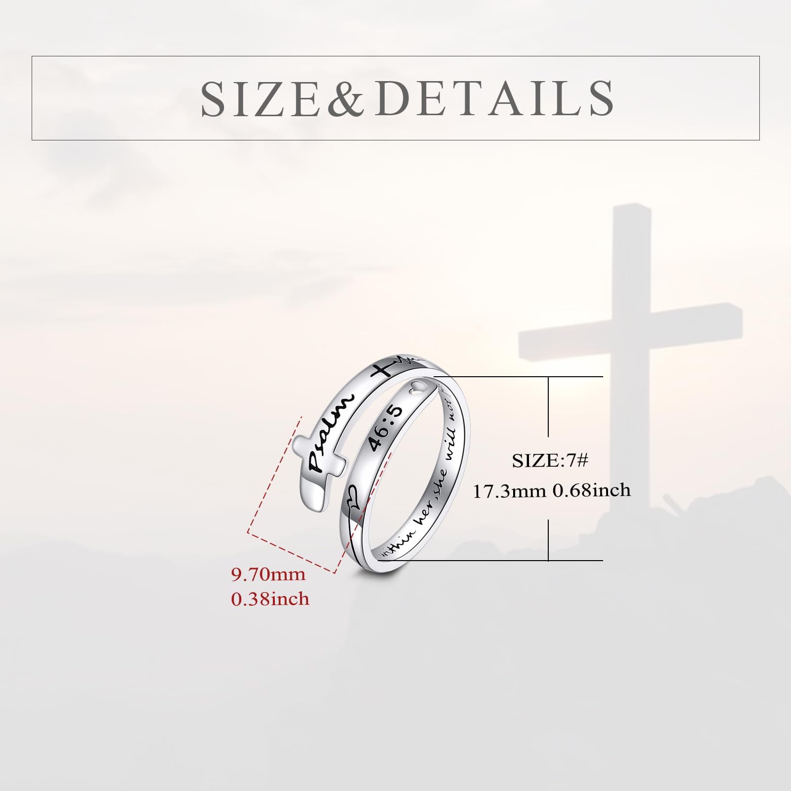 VONALA Fe Esperanza Amor Cruz Anillos de Plata de Ley Fe Ajustable Wrap Anillos para Mujeres Adolescentes Inspiración Joyería Regalos