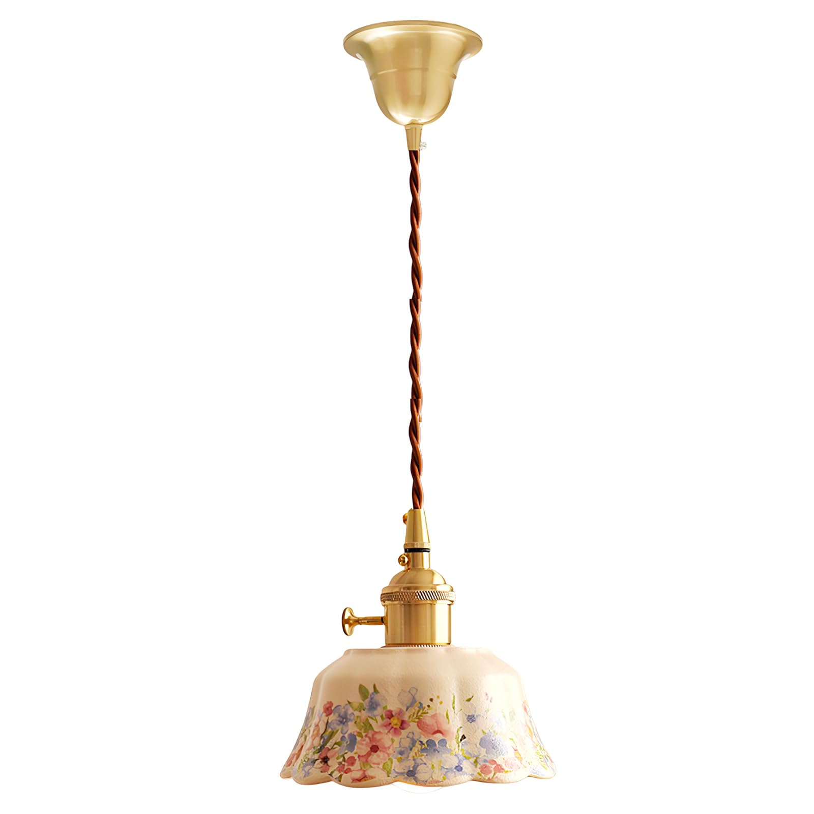 WLBHWL Vintage Ceramic Pendant Lights Fixtures - Adjustable Hanging Wire, Brass Rotary Switch, E26/E27 Bulb Compatible, Mid-Century Hanging Ceiling Lighting Fixture Ideal for Kitchen, Dining, Bedroom