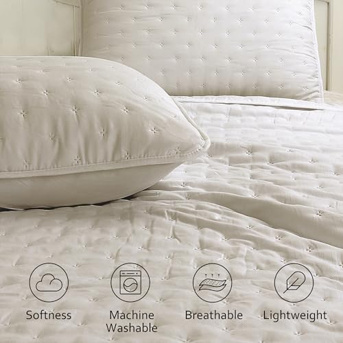 ROARINGWILD Beige Queen Size Quilt Bedding Set with 2 Pillow Shams, Full Lightweight Soft Microfiber Bedspread Coverlet, Thin Comforter Bed Cover for All Season, 3 Pieces, 90x90 inches