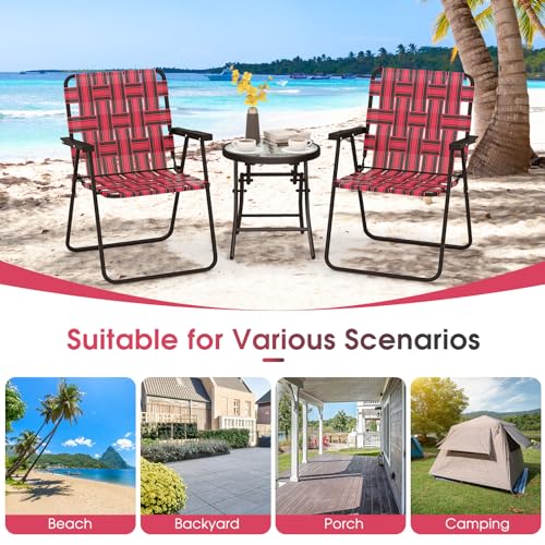 Image of Giantex 2-Pack Beach Chairs for Adults, Camping Chair with Steel Frame, Webbing Design, Lightweight Folding Directors Chair for Outdoor, Patio, Fishing, Yard, Poolside Lawn (Red)