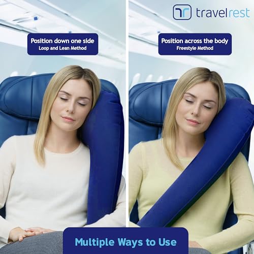 Travelrest-Ultimate-Travel-Pillow-Neck-Pillow-Airplane-Seat-Car-Auto-Bus-Train-Office-Napping-Camping-Wheelchairs-Rolls-Up-Small-Blue