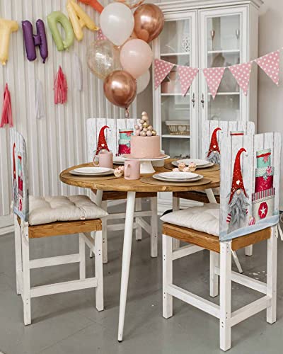 Gredice 4 Pcs Dining Chair Slipcovers Christmas Dwarf With Snowflake Balls,Removable Chair Back Covers Farm Rustic White Wood Grain Chair Protector For Home Kitchen Dining Room Holiday Party Decor #TOP2
