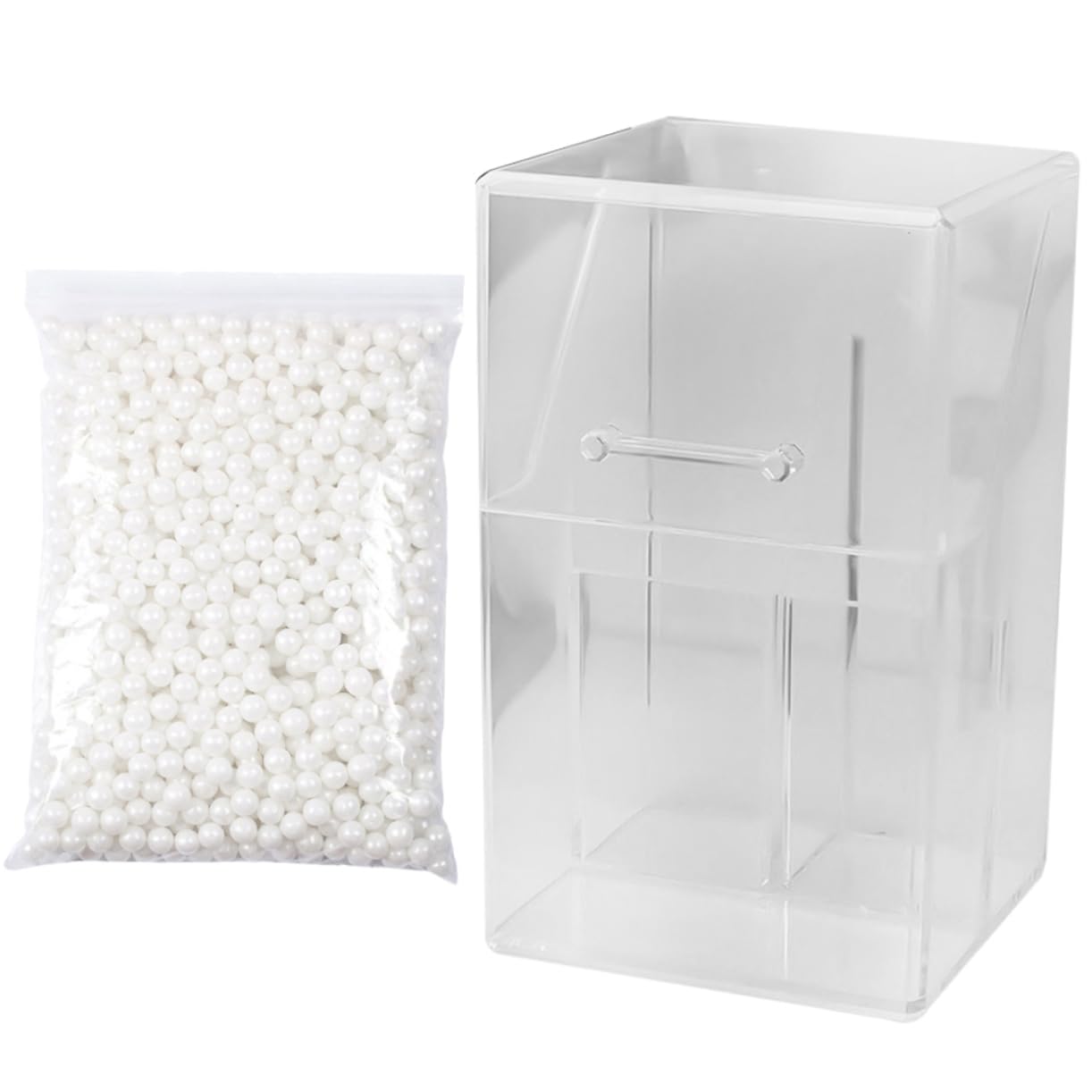 Organizer da Scrivania in Acrilico Trasparente con Perline Bianche, Porta Matite per Sopracciglia e Porta Pennelli Make-up, Custodia Cosmetica Pratica per Ufficio