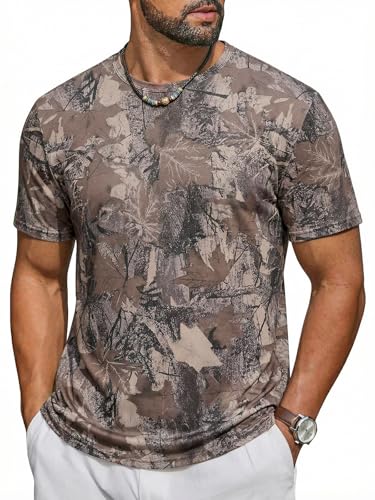 Runcati Mens Short Sleeve Crew Neck T-Shirt Tie Dye Casual Graphic Shirt Hipster Stretchy Tee Tops Dark Brown