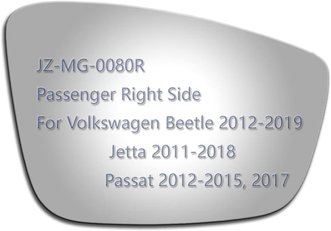 JZSUPER Passenger Right Side Mirror Glass (Convex Non-Heated) for Volkswagen Jetta/Beetle/Passat