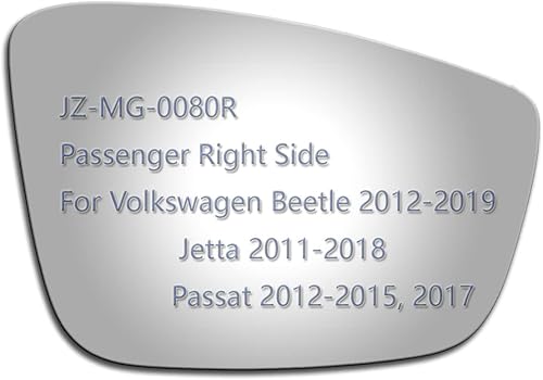 Vidrio del espejo lateral JZSUPER compatible con Volkswagen 2012-2019 Beetle, 2011-2018 Jetta, 2012-2015 2017 Passat lado del pasajero derecho RH