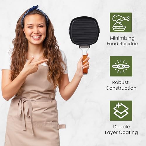 Folding Handle Grill Pan 20cm, Long Lasting Pan, Innovative Cookware, Double Layer Coating Pan, Suitable for All Cooking hobs, Black - Image 3