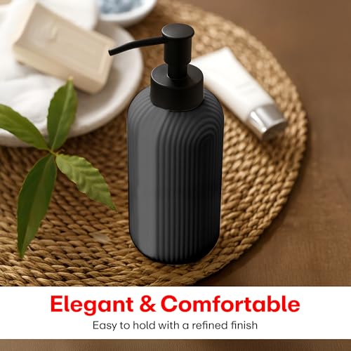 Image of Rioware Ceramic Soap Dispenser Hand Wash Bottles for Basin | Multipurpose Refillable for Liquid Shampoo, Kitchen, Bathroom, and Household Use | 300Ml, Pack of 1 - Solid Black