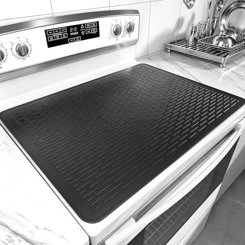 Stove Top Covers for Electric Stove YTFGGY 28x20 Silicone Range Covers for Electric Stove XXL Dish Drying Mat Glass Cooktop Covers Black