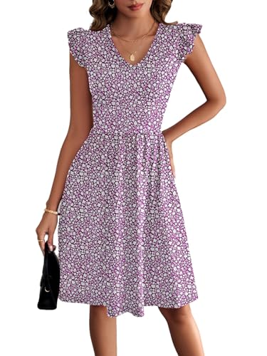 Image of HELYO Women's Summer Dresses Cute V Neck Ruffle Sleeve Cocktail Short Work Casual Dress with Pockets 648
