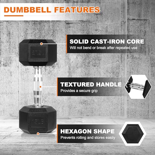 Image of Fitvids 15LB Single Hex Dumbbells Rubber Coated Hand Weights for Exercises and Fitness