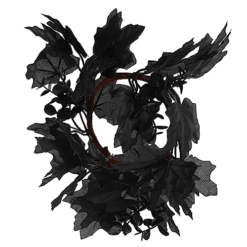 Home Decor Halloween Maple Leaf Wreath Artificial Candle Ring Hanging Halloween Wreath Pendant for Halloween Party Harvest Thanksgiving Day Hauted House Decoration Black Candles