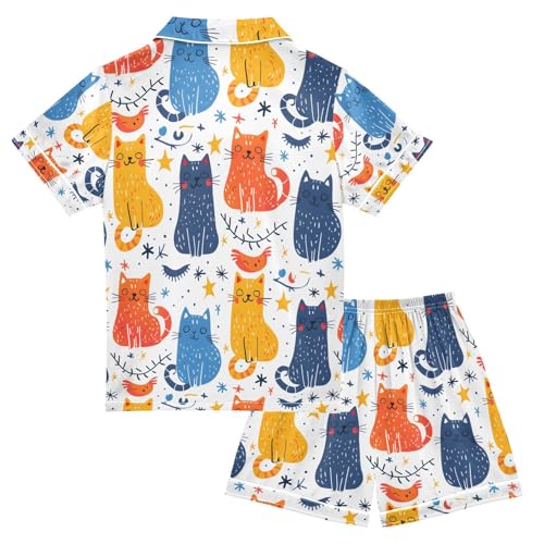 ALAZA Spot Cat Starry Pajamas Satin Pajama Set Short Sleeve Button Down Sleepwear2