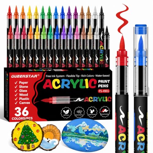 Image of Wafeeq Acrylic Paint Markers Set - Dual Tip Waterproof Paint Pens for Rock, Wood, Glass, Fabric & DIY Art Crafts