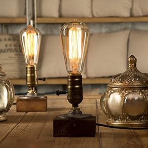 YUENSLIGHTING Loft Houten Tafellamp Vintage Bureaulamp E27 Edison Lamp Retro Industrieel Dimbaar Nachtlampje voor…