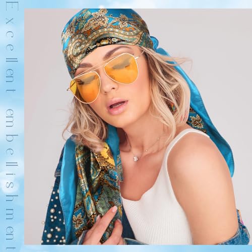 SATINIOR 35 Inch Silky Head Scarf 2 Pcs Large Square Neck Scarf Sleeping Hair Wrapping Satin Bandana for Women(Red, Blue,Charming Style)2