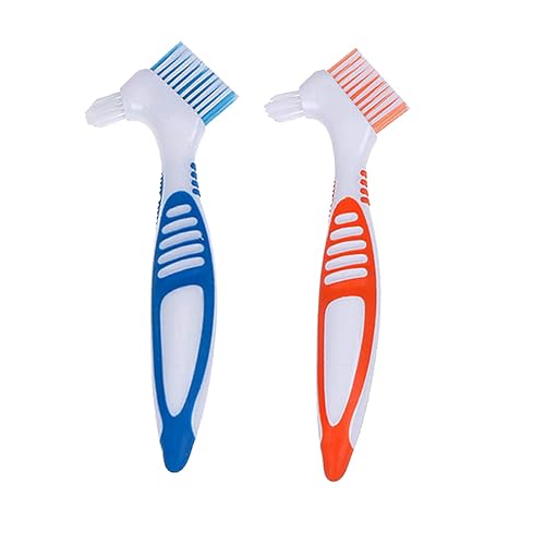 Miniatura 3 de Juego de 2 cajas de limpieza de dentaduras postizas y cepillos, paquete de 2 cajas de baño para dentaduras postizas con cesta + 2 cepillos para
