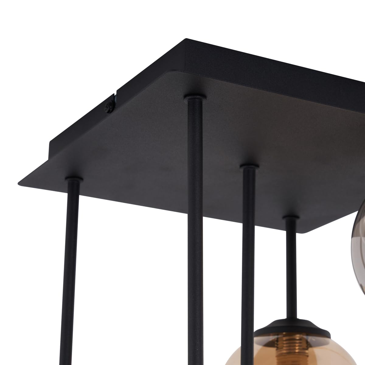 QAZQA - Moderne Deckenleuchte I Deckenlampe I Lampe I Leuchte Schwarz mit Bernstein- und Rauchglas 5-flammig - Athen I Wohnzimmer I Schlafzimmer - Metall Quadratisch I Kugel I Kugelförmig - LED geeign