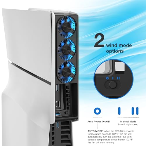 Image of MEQI PS5 Slim Cooling Fan, PS5 Slim Accessories Upgraded Quiet Cooler Fan with LED Light & USB Hubs, Efficient Cooling Station for PS5 Slim Disc & Digital Edition