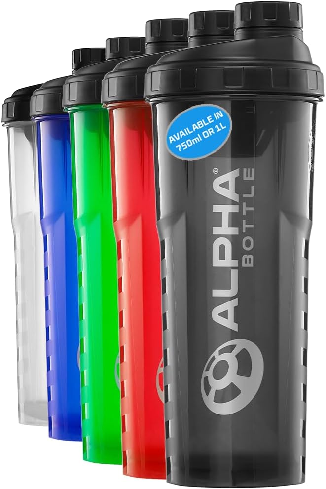Alpha Designs Protein Shaker Bottle 1L - 1000ml Heavy Duty Gym Bottle for Protein Shakes - Leakproof Screw Cap - Black