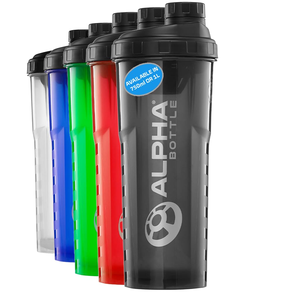 Alpha Designs Men's Black Protein Shaker Bottle 1L - 1000Ml Gym Bottle For Protein Shakes - Leakproof Screw Cap