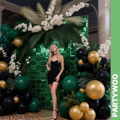 Image of PartyWoo Black Gold and Green Balloons 66pcs 12 Inch Black Gold Green Balloons for Graduation Baby Shower Birthday New Year's Eve Anniversary Bachelorette Retirement Engagement Party Decorations