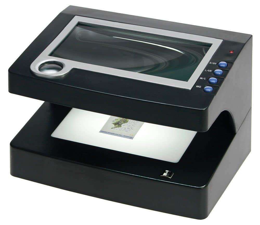 Safe 9865 PHILALUX3 Lupe & UV Lampe - das universal Prüfgerät-Großlupe UVC 256nm Phosphor UV 366 nm - 2, 5-12, 5 fache Vergrößerung- zum prüfen von Briefmarken - Münzen - Banknoten