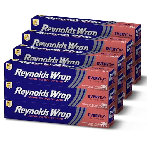 Image of Reynolds Wrap Everyday Strength Aluminum Foil Roll, Freezer Safe and Grill Safe, Great for Foil Packets and Home Cooking, 12 Inches Wide, 100sq ft per Pack (Pack of 12)