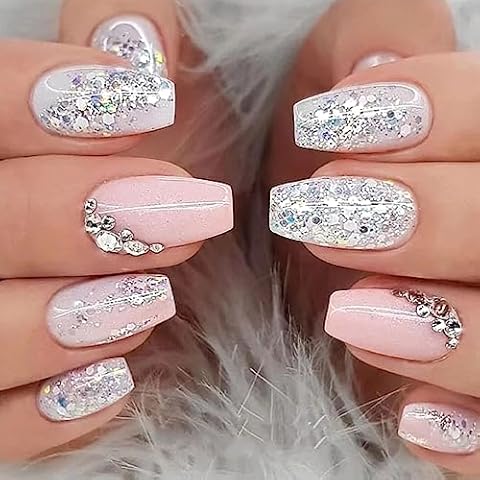 Silver Glitter Press on Nails Cover