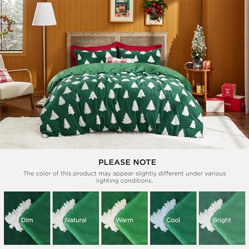Image of Bedsure Fluffy Christmas Comforter Set Twin - Green Bedding with Christmas Tree, Warm Flannel Fleece Bed Sets for Winter, 2 Pieces, 1 Soft Plush Shaggy Comforter with 1 Pillowcase | Bed in a Bag, Comforters, Bedroom, Winter Warm Flannel Fleece Bedding with Christmas Tree, Soft Plush Shaggy Set, Easy Care