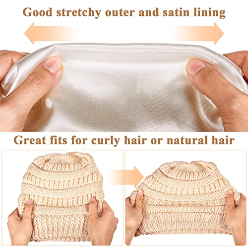 Image of Geyoga Winter Beanies Satin Lined Warm Thick Knitted Hats Slouchy Caps for Women