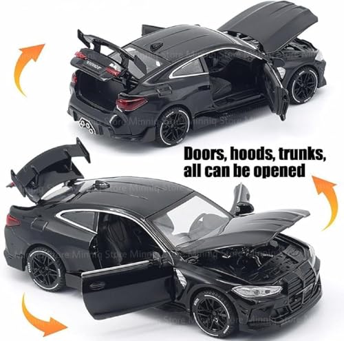 Image of 1:32 B-M-W- M4 Sport Diecast Metal Pullback Toy car with Openable Doors & Light, Music Boys Gifts Toys for Kids (1:32 B-M-W- M4 -Black)