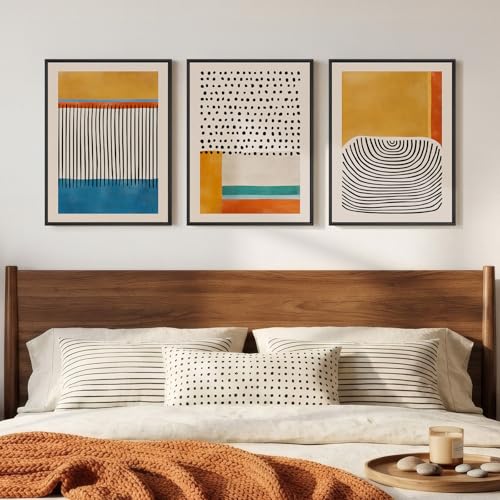 Framed Colorful Abstract Wall Art for Bedroom, 3 Piece Mid