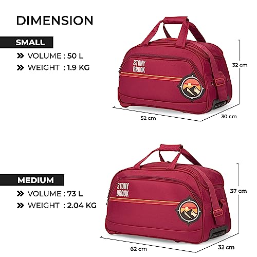 Image of Stony Brook by Nasher Miles Sunset Polyester Medium Size 62 cm Maroon Wheel Duffel Bag for Travel | Duffle Bag with Trolley