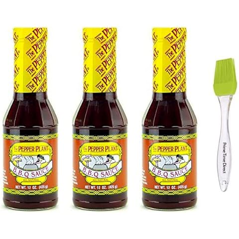 The Pepper Plant BBQ Sauce 12 oz (Pack of 3) Bundle with PrimeTime Direct Silicone Basting Brush in a PTD Sealed Bag Cover