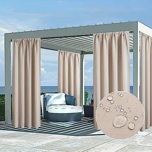 MRTREES Rideau pour Pergola Extérieur Impermeable - Rideaux Occultant Thermiques Anti Chaleur Anti UV Passe Tringle pour Kiosque de Jardin Terrasse Baraque de...