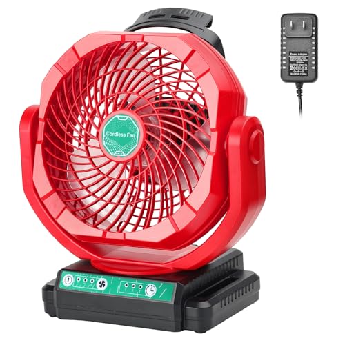 Vtuxcey Battery Powered Fan Compatible with Craftsman 20V Battery Portable Cordless Fan with AC Adapter Variable Speed Timer Settings 135 Adjustable Angle for Camping Jobsite