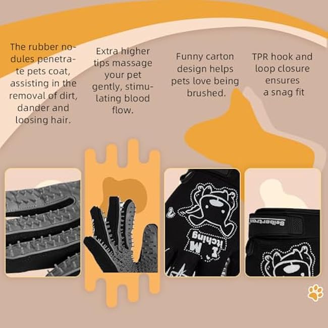 Seibertron Patented P.G.M.G-1 Pet Hair Remover/Deshedding Grooming Gloves Seven Sizes Fit All Works for Dogs, Horses, Cats and Other Animals Short Fur(1-Pair) Adult Black M-ob1oG7xh