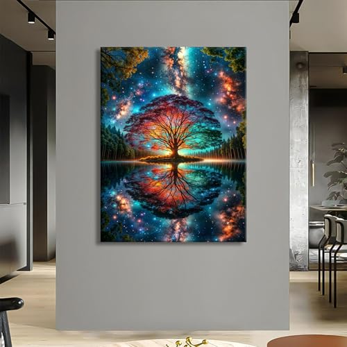 Tree of Life Canvas Wall Art Starry sky reflection Pictures Wall Decor Modern Abstract Poster Print Artwork for Living Room Yoga Room Hotel Bedroom Home Decoration 12x16in - Image 3