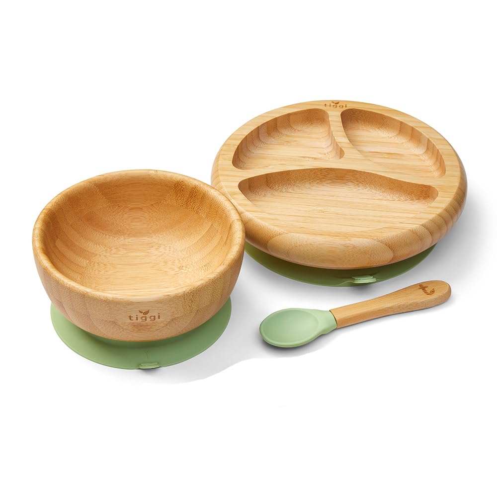 Bamboo Weaning Set by Tiggi, Complete with Baby Bowl and Suction Plate for Weaning Baby Feeding Set, Kids Dinner Set