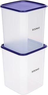 Amazon Brand - Solimo Square Modular Plastic Storage Container| Airtight | BPA-Free | Set of 2 | 5.5 L (Blue)