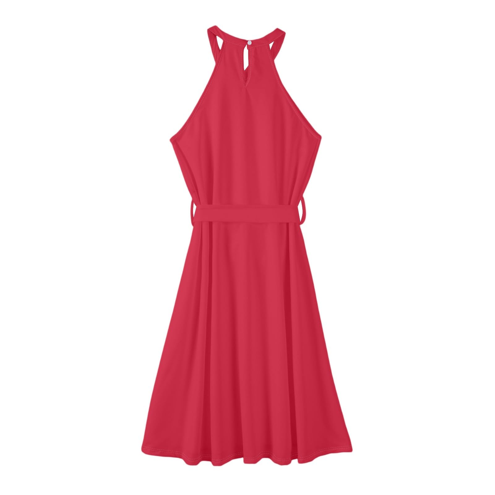 Robe Tunique Madame Respirant Été Une Ligne Robe Uni Loungewear Boheme Gilet Ceintur Robe Femme Polyester Fit Col Licou