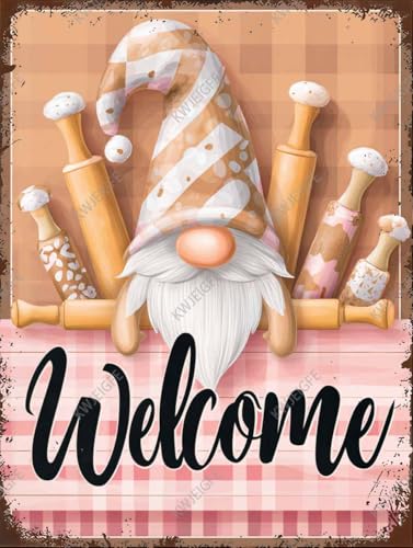 Welcome Funny Baking Gnome Rolling Pins Metal Sign Baking Welcome