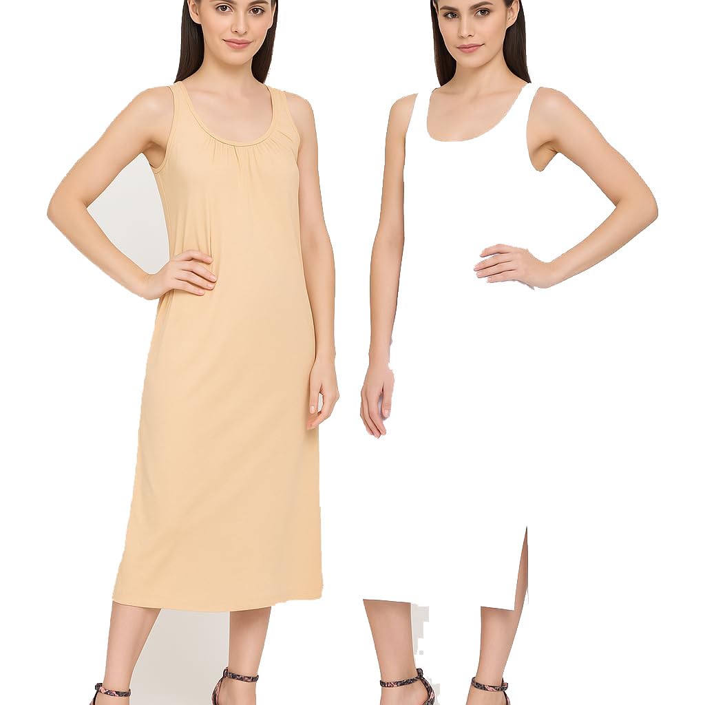 Women's Hosiery Cotton Full Length Camisole Long Inner Wear Slip-Kurti Petticoat Nighty Pack of 2 Pc