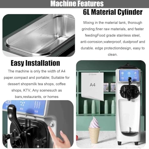 Kommerzielle Softeismaschine, 14–16 l/Stunde, automatische Softeismaschine mit 6 l Fassungsvermögen, Tisch-Eismaschine mit LCD-Display und Timer, für Smoothies, Joghurtbecher, Snackbar-Café
